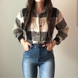 Vintage Plaid Button Up Flannel Blouse Shirt M